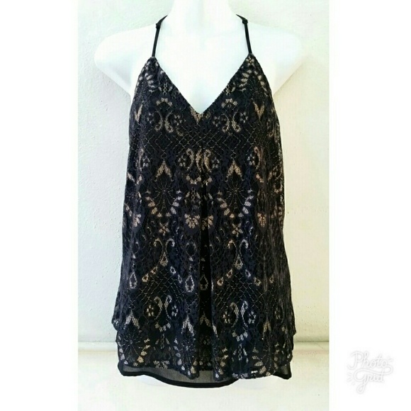 LUCKY BRAND Glam Cut Out Lace Tank Top S/M - Picture 3 of 5